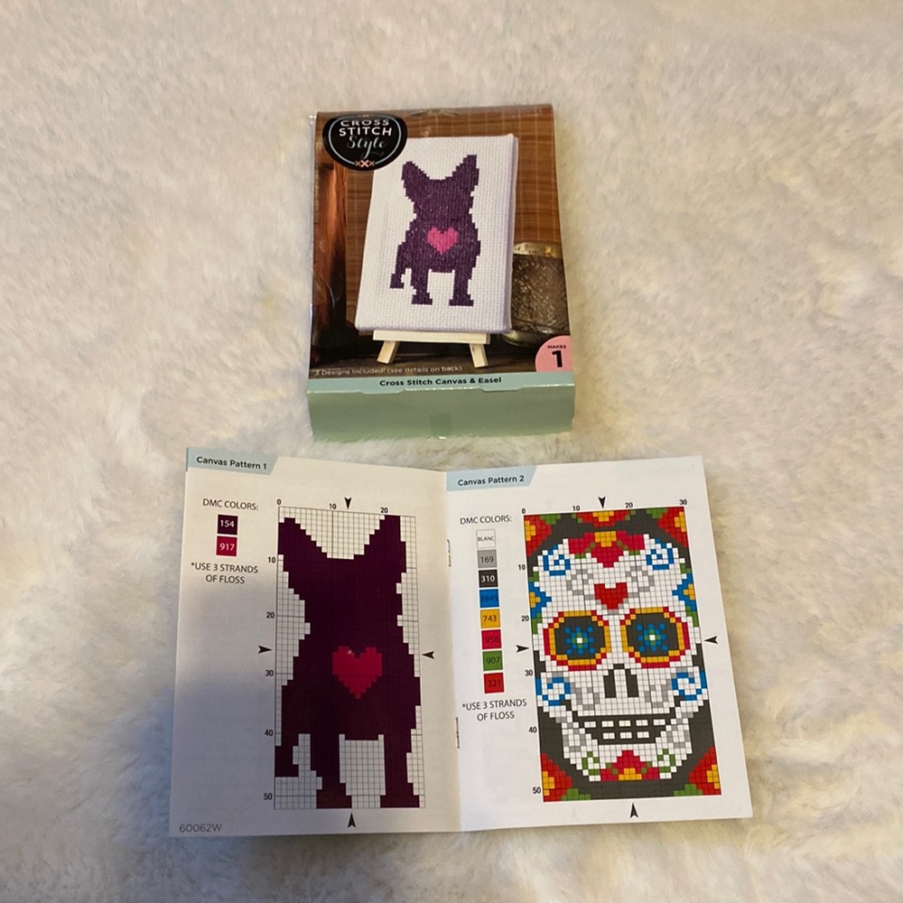 Cross stitch canvas & easel frenchie